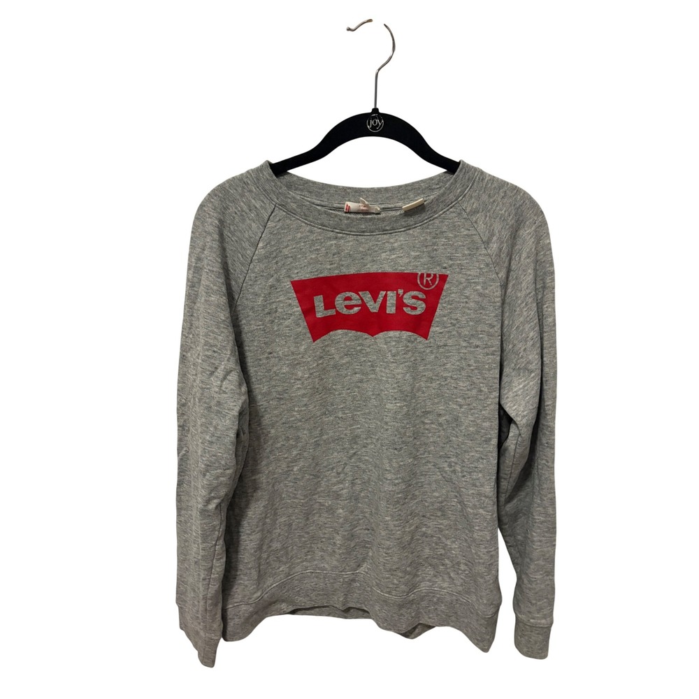 Levis Womens Batwing Logo Graphic Sweatshirt Heather Grey Medium Raglan Pullover